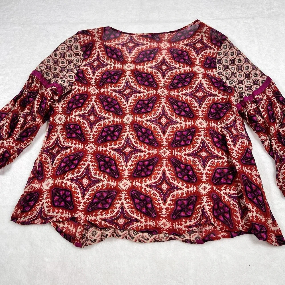 Bila Women XXL Billabong‎ Semi Sheer Crochet Trim Patchwork Tunic Boho Peasant